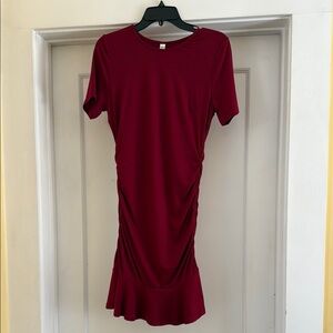 Red Ruched Ruffled Mini Sheath Dress